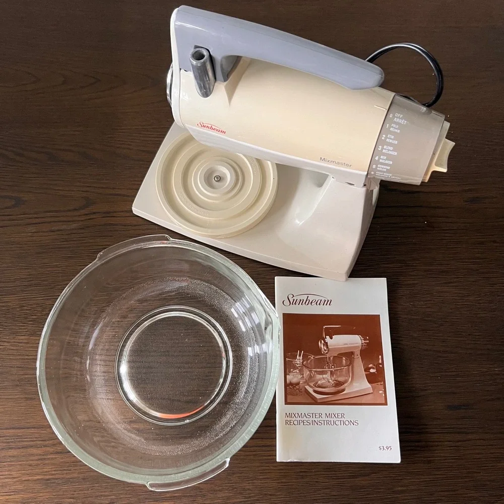 Sunbeam Mixmaster Stand Mixer Vintage Cream Grey with Glass Bowl and Manual